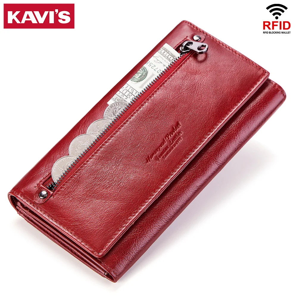 Frauen Echtes Leder Geldbörsen Mode Handy Clutch Tasche für RFID Schützen Karte Halter Geldbörse Reise Zipper Tasche Lange Handtasche Image