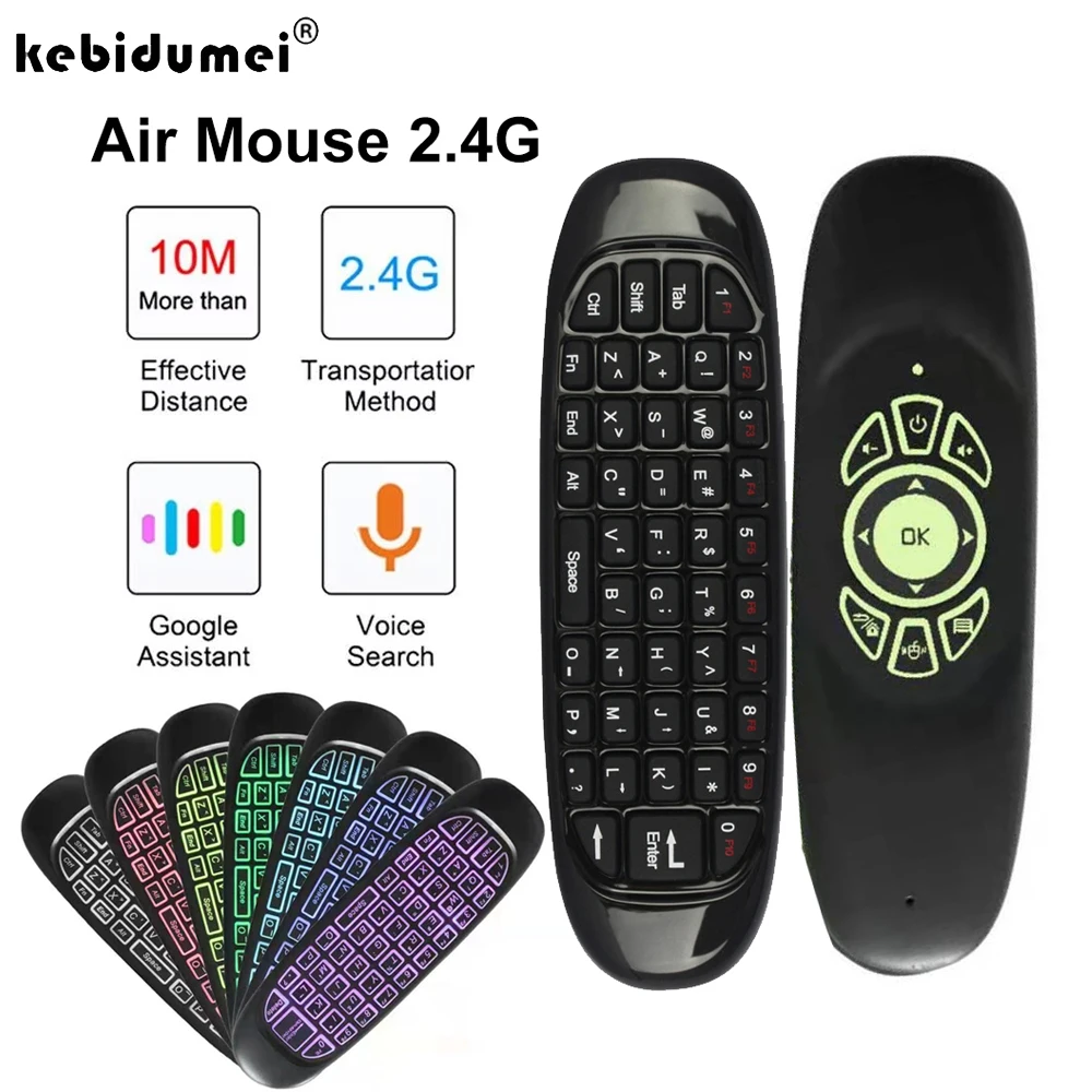 2,4 G Drahtlose Tastatur RGB Hintergrundbeleuchtung Mini RF Tastatur Maus mit Sprachsteuerung IR Lernen Fernbedienung für PC TV Laptop Image