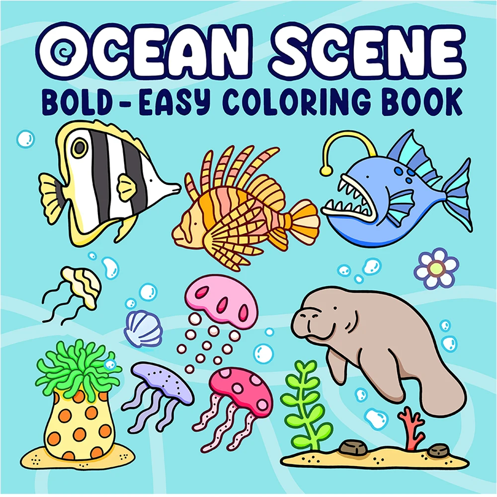 OCEAN SCENE Malbuch für Erwachsene mit Cartoon-Motiv, kräftigen, einfachen Mustern für Entspannung, Kinder, DIY-Mal- und Zeichenbücher Image