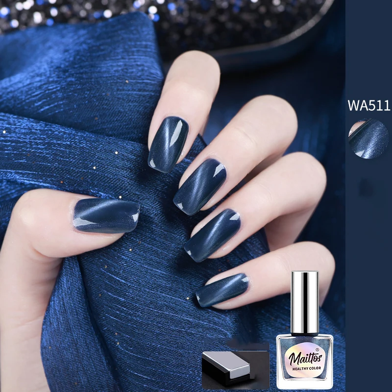 WA511 Dark- 12ml No-Bake Cat's Eye Nagellack auf Wasserbasis, geruchlos, mit Magnet, schnelltrocknend, keine UV-Lampe erforderlich, leicht abziehbar Image