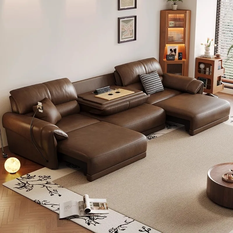Elektrisches Ledersofa, italienisches Klappsofa, Schlafsofa aus erstklassigem Rindsleder, elektrisch, multifunktional, modern, schlicht, Wohnzimmer-Sofa Image