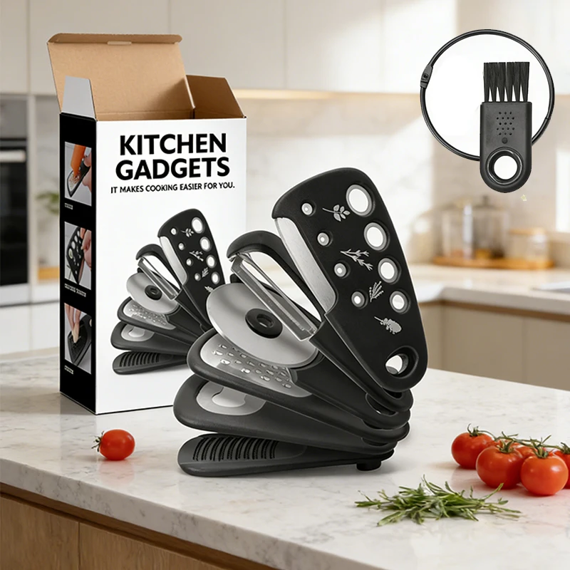 6Pcs Küche Gadgets Set Stapelbare Käse Reibe Flasche Opener Gemüse Schäler Kräuter Stripper Pizza Cutter Knoblauch Grinder Werkzeuge Image