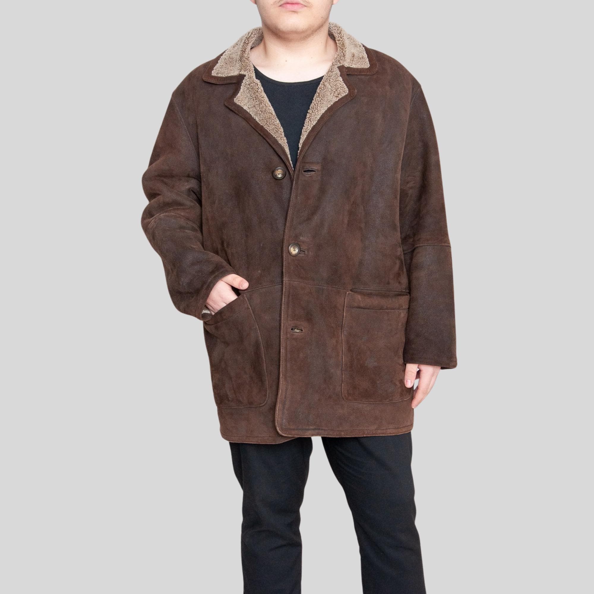 Cappotto in montone marrone scuro da uomo / Giacca in vera pelle scamosciata / Cappotto foderato in montone / Giacca invernale in montone / Cappotto i