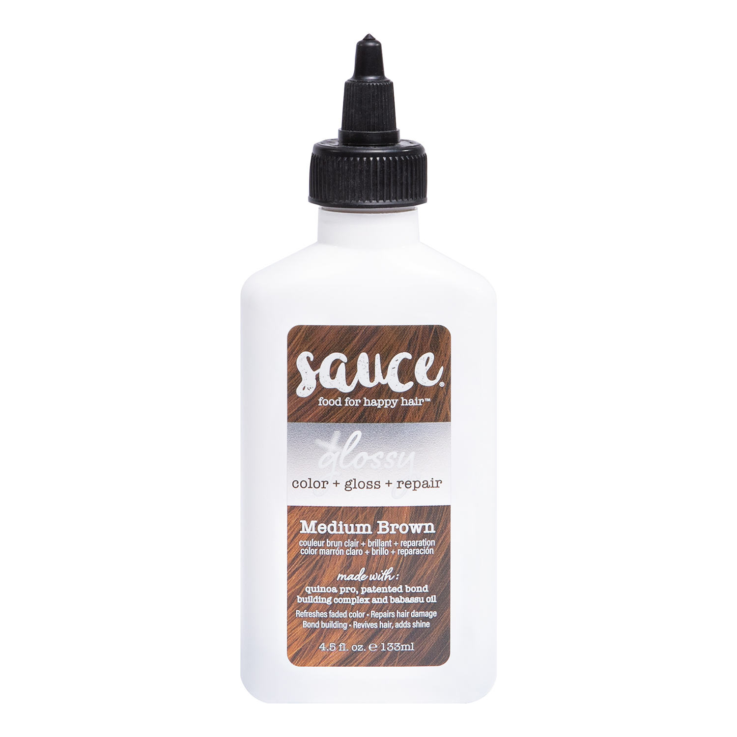 Sauce Beauty Medium Brown Glossy Color & Gloss & Repair Semi Permanent Hair Gloss 4.5 Fl Oz