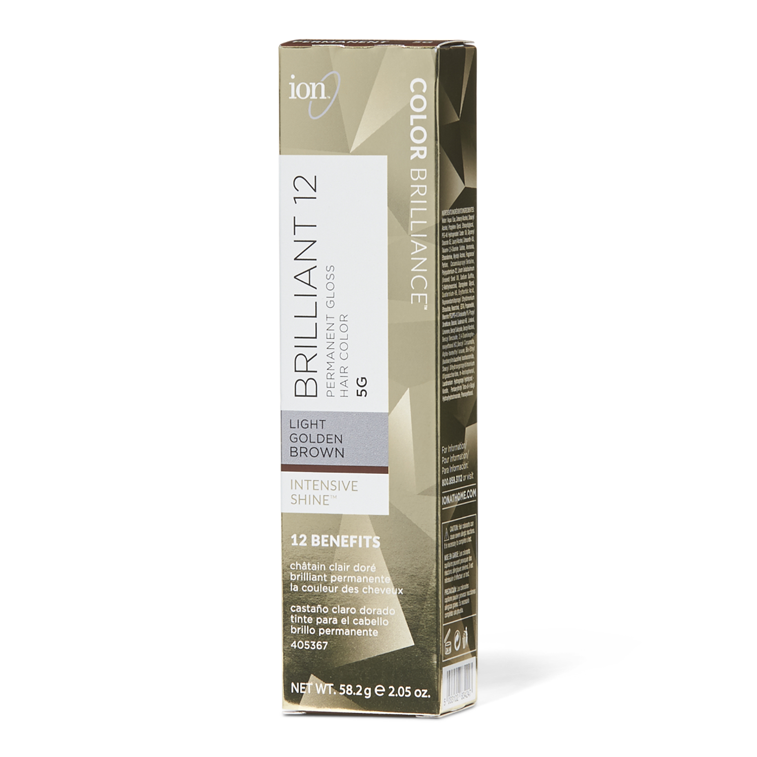 Ion 5G Light Golden Brown Brilliant 12 Permanent Gloss Hair Color 3 Fl Oz