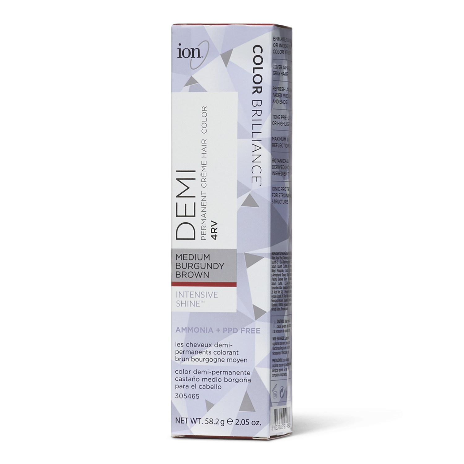 Ion Intensive Shine 4RV Medium Burgundy Brown Demi Permanent Creme Hair Color 2.05 Oz