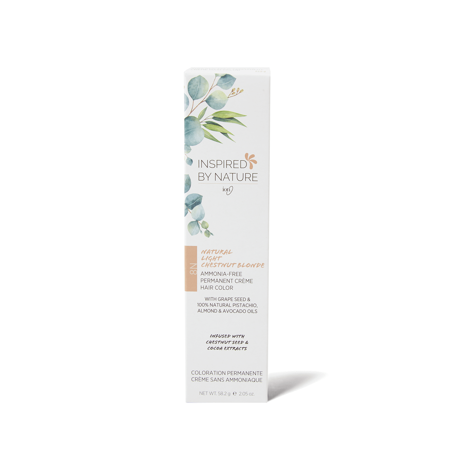 Inspired By Nature Ammonia-Free Permanent Hair Color Natural Light Chestnut Blonde 8N 2.05 Oz