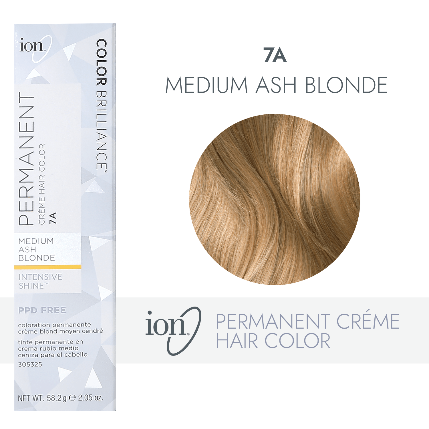 Ion 7A Medium Ash Blonde Permanent Creme Hair Color 2.05 Oz