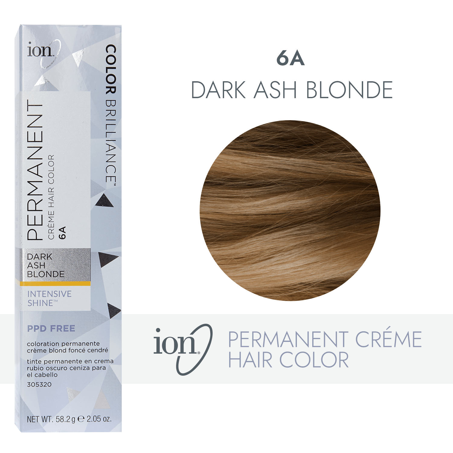 Ion 6A Dark Ash Blonde Permanent Creme Hair Color 2.05 Oz