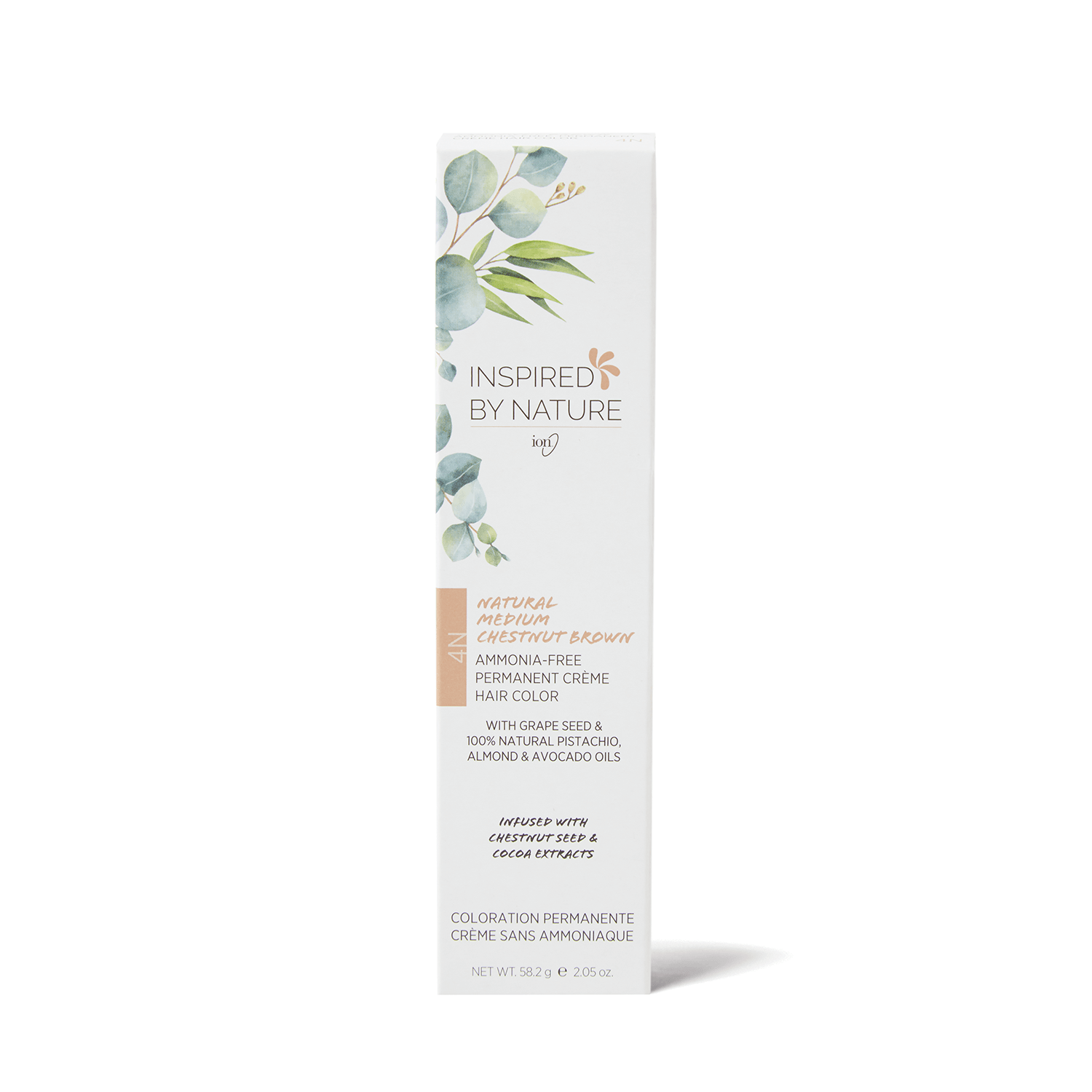 Inspired By Nature Ammonia-Free Permanent Hair Color Natural Medium Chestnut Brown 4N 2.05 Oz