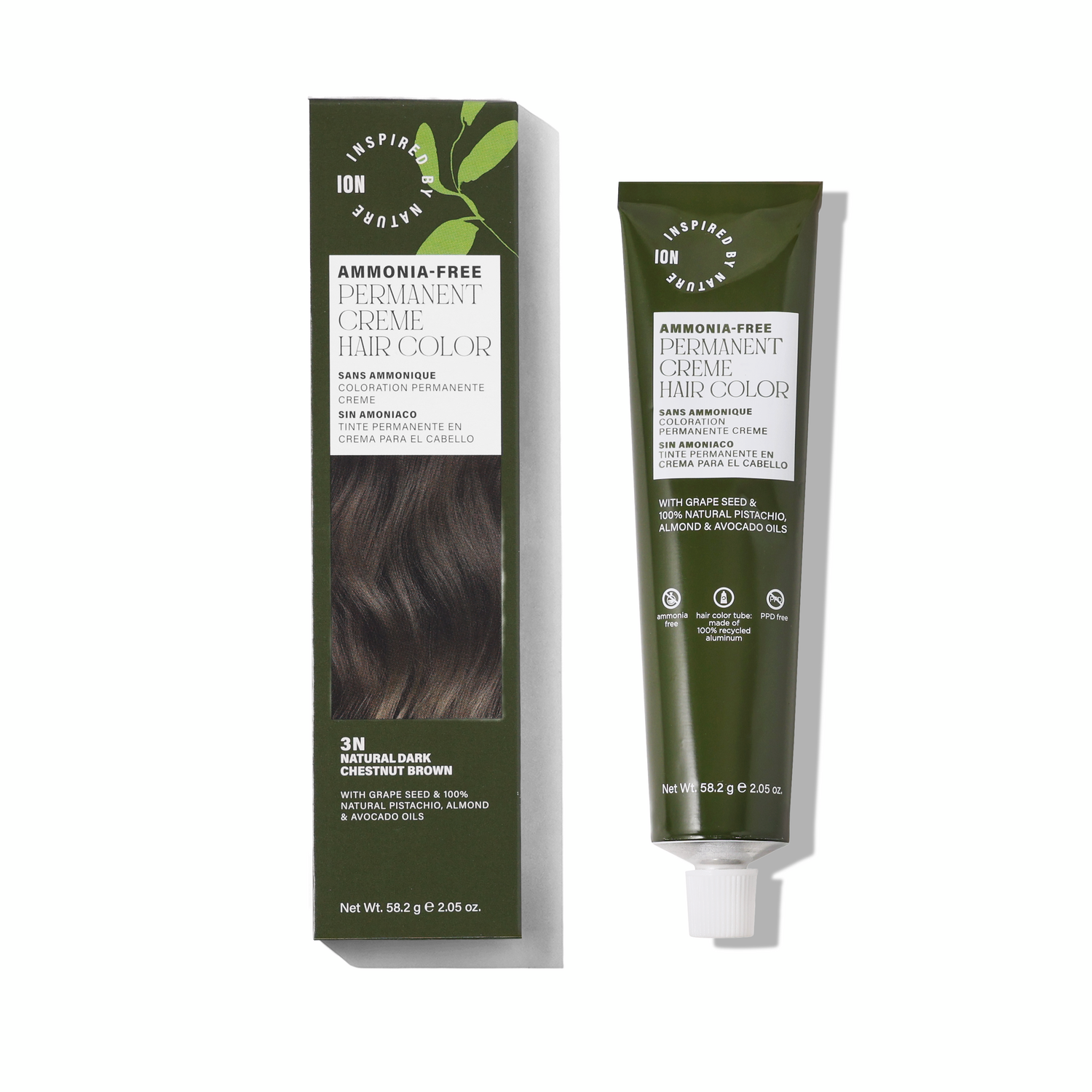 Inspired By Nature Ammonia-Free Permanent Hair Color Natural Dark Chestnut Brown 3N 2.05 Oz