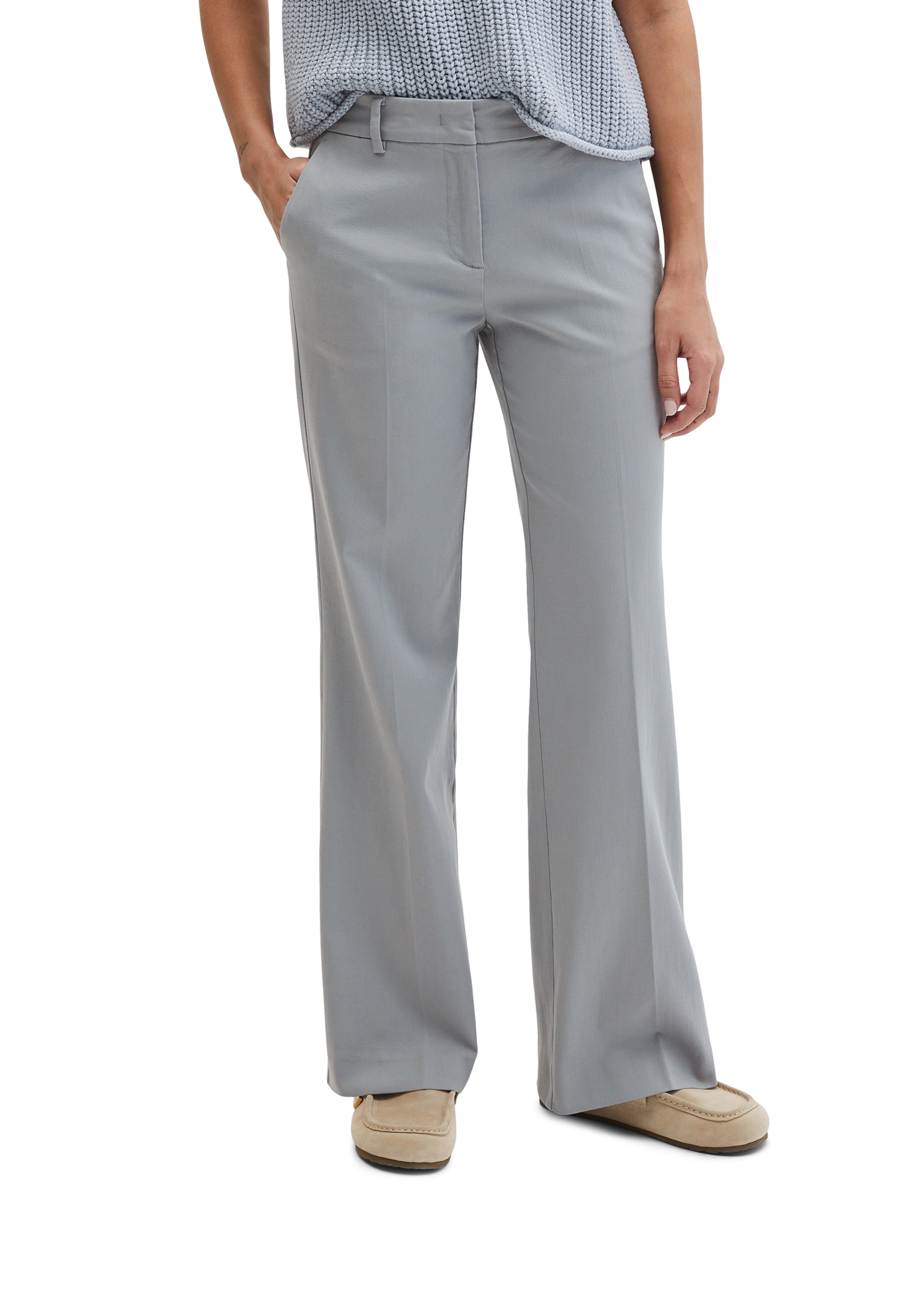 Stretch-Hose MARC O'POLO, Damen, Gr. 44, N-Gr, grau horizon, Web, Obermaterial: 58% Baumwolle, 32% Modal, 7% Polyester, 3% Elasthan, ausgestellt lang, Hosen, Model MARTHE flared fit, superstretch, mid waist