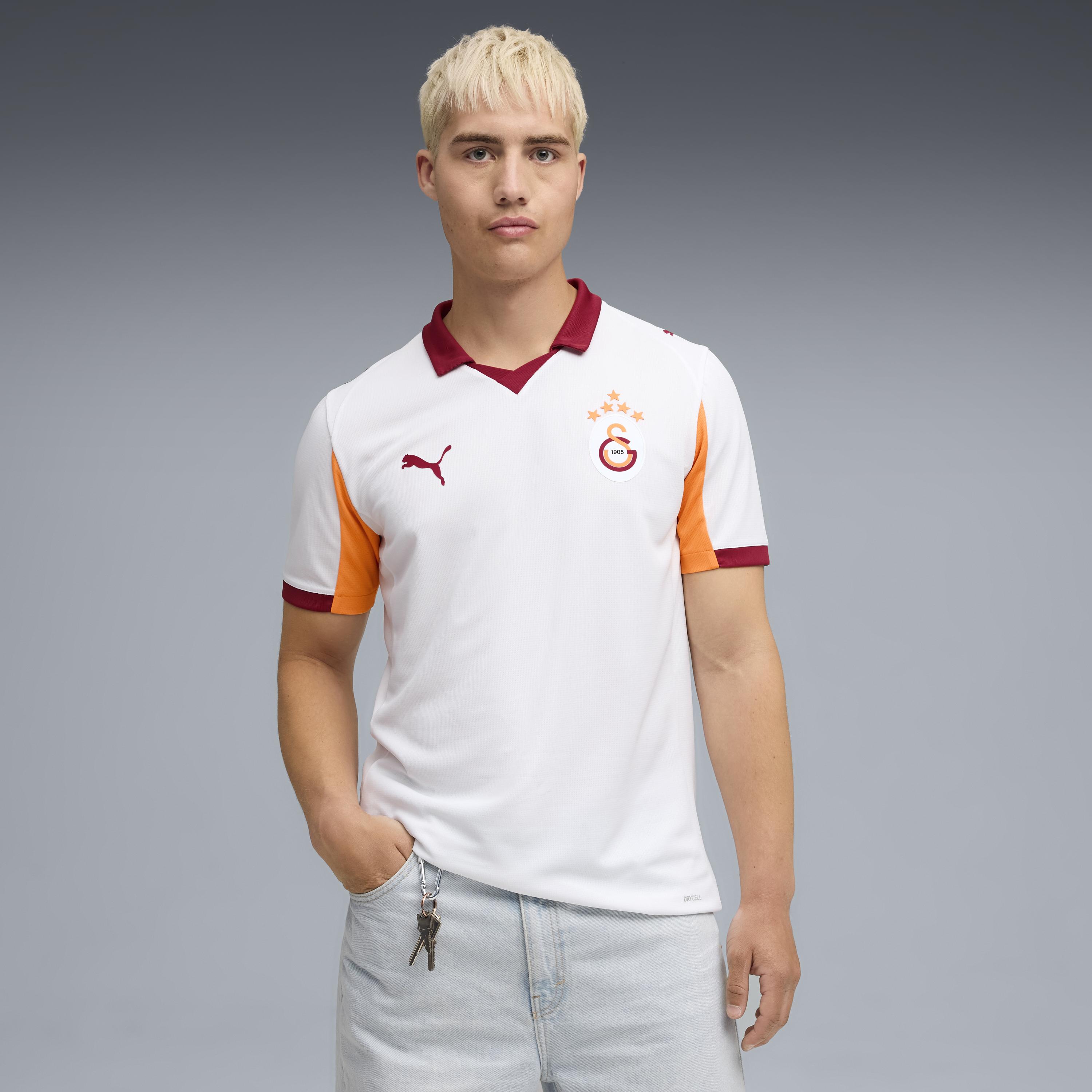 Fußballtrikot PUMA "GSK AWAY JERSEY REPLICA W/O SPONSOR WITH STAR", Herren, Gr. L, puma weiß, intense orange, Obermaterial: 100% Polyester, mehrfarbig, regular fit normal, Rundhals, Trikots Fußballtrikot, Auswärtstrikot Galatasaray Istanbul 2025/2026