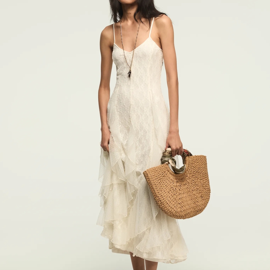 Lucky Brand Festival Lace Mix Midi Dress - Women's Clothing Dresses Shirt Midi Dress in Cream