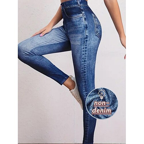 Per donna Jeans Leggings Jeggings Vacanza Streetwear Casual Lunghezza intera Vita media Semplice Tasca Fascia Elastica Comodo Comodità Alta elasticità Quotidiano Casa All'aperto Blu Blu zaffiro Blu