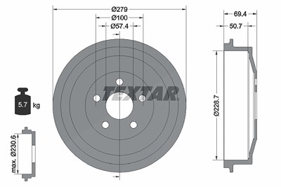Textar 1x Bremstrommel [Hersteller-Nr. 94044800] für Chrysler Image