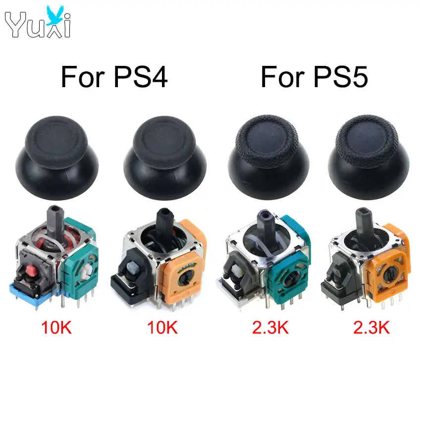 Yuxi für ps5 ps4 pro schlanke controller ersatz 3d analog joystick daumen stick sensor modul potentiometer mit griff kappen Image