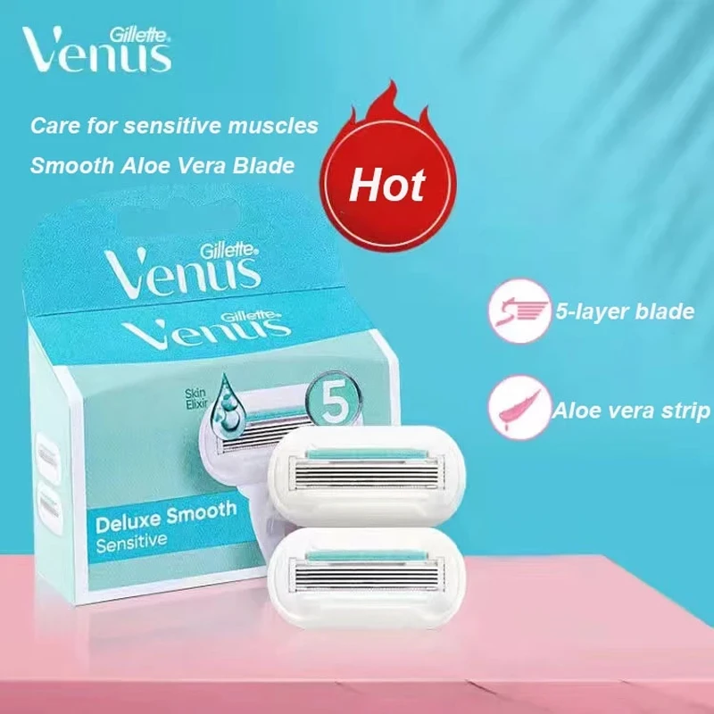 Gillette Venus 5-lagige Klinge, Nachfüll-Rasierklingen, extra glatte, empfindliche Haut, Seifenstück für Frauen, Körperrasur Image