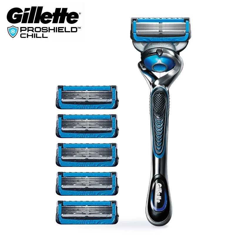 Gillette Razor Fusion 5+1 ProShield Chill Razor Kühlschmierung 5-lagige Klinge Präzisionsrasierer 1 Griff + 6 Rasierköpfe Image