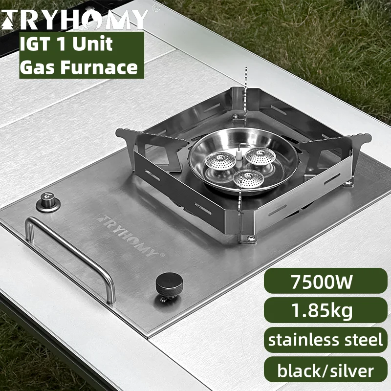 IGT Gasherd 7500 W Brennplatte Edelstahl IGT Gasbrenner Desktop Herd 3 Brenner Barbecue Grill Camping IGT Brazier Herd Image