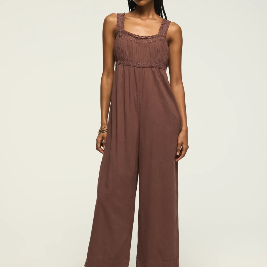 Lucky Brand Lace Jumpsuit - Women's Clothing Jumpsuits Overalls in Peppercorn, Size 2XL