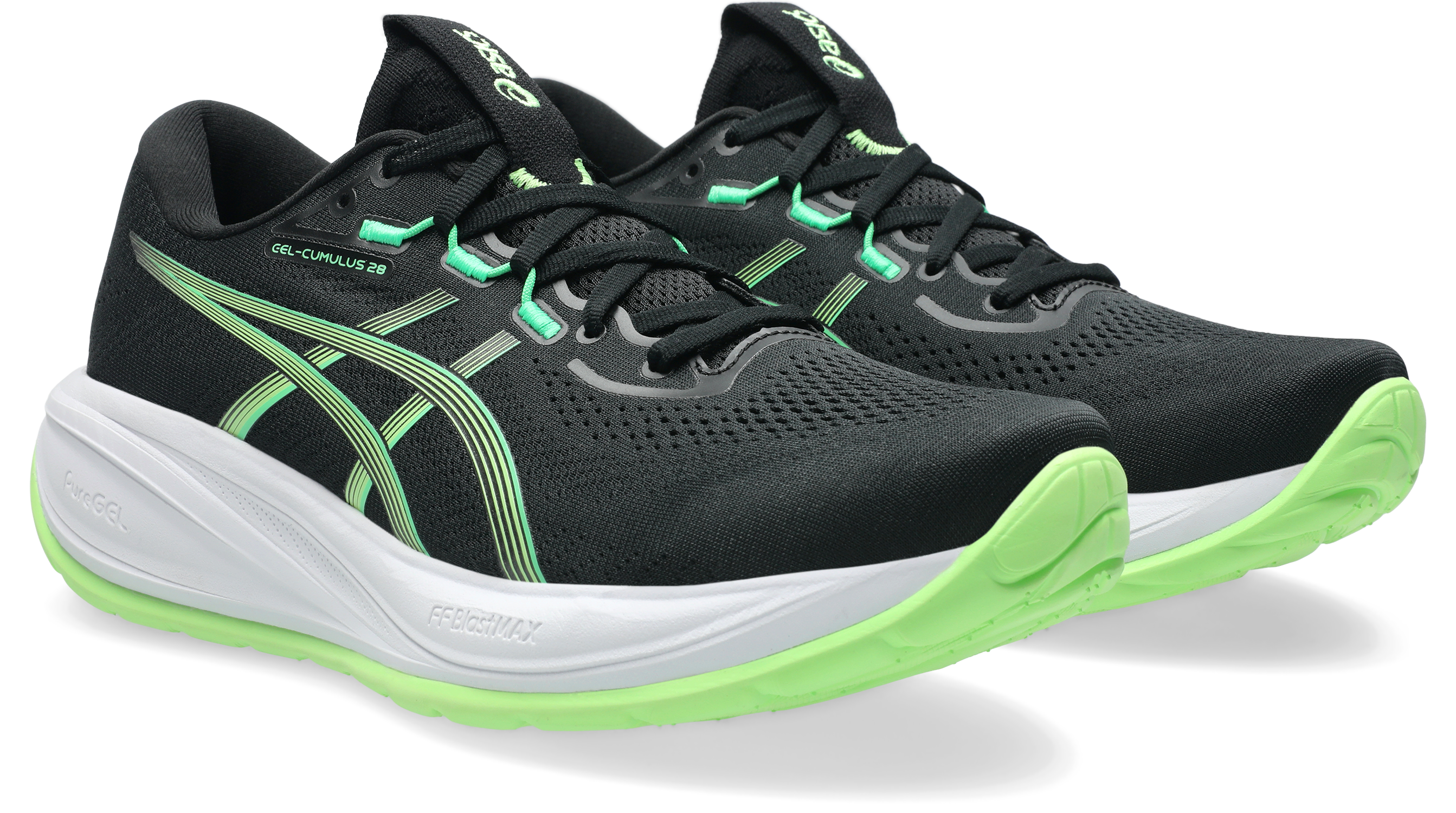 Laufschuh ASICS "GEL-CUMULUS 28", Herren, Gr. 44, schwarz, illuminate grün, Synthetik, Schuhe Laufschuh