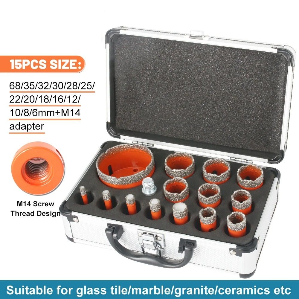 Elite 15 Piece Industrial Vacuum Brazed Diamond Core Suite 15pcs Set