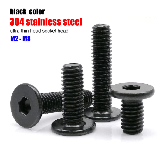 Ultra Thin Stainless Steel Hex Socket Screws Black 304 Wafer Head Bolts M2 M8 m5 10pcs 40mm