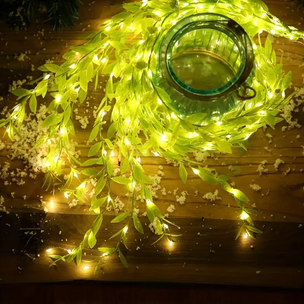 Battery Box Powered Green Willow Light, Indoor Bedroom, Living Room, Kid Room, Patio, Party Festival Decor Lighting 10m