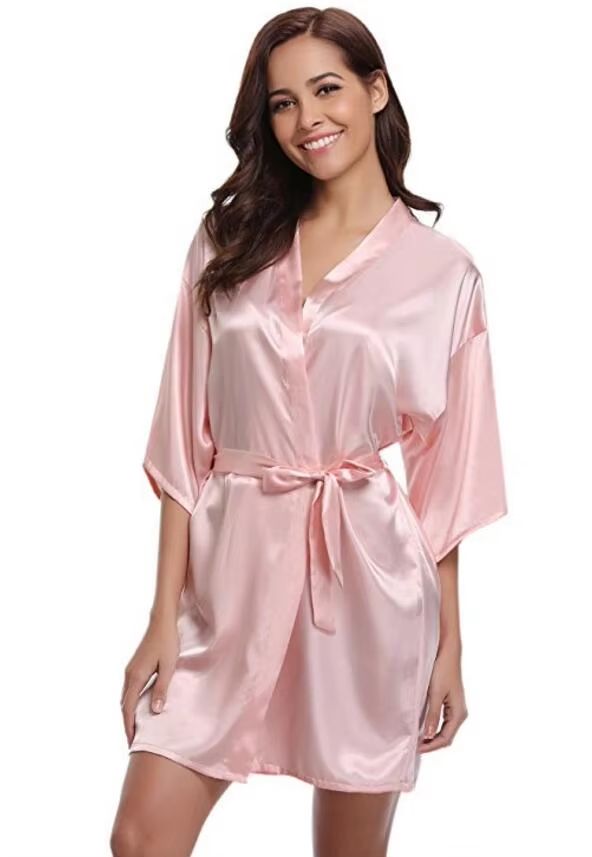 Silk Satin Kimono Robe For Women Navy Blue Bridesmaid & Dressing Gown baby Pink l
