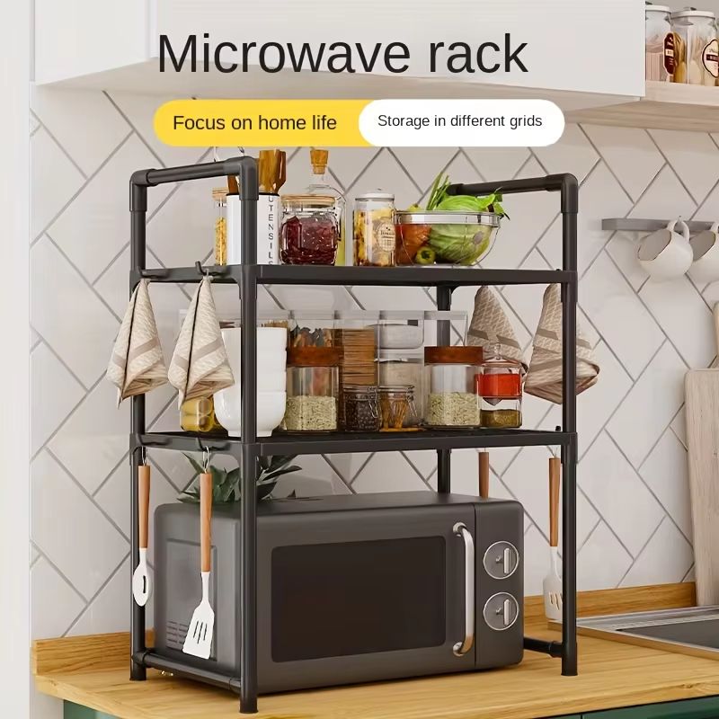 Heavy Duty Kitchen Baker's Rack Floor Standing Microwave Oven Stand With 2 Tier Storage Shelf single Layer Black