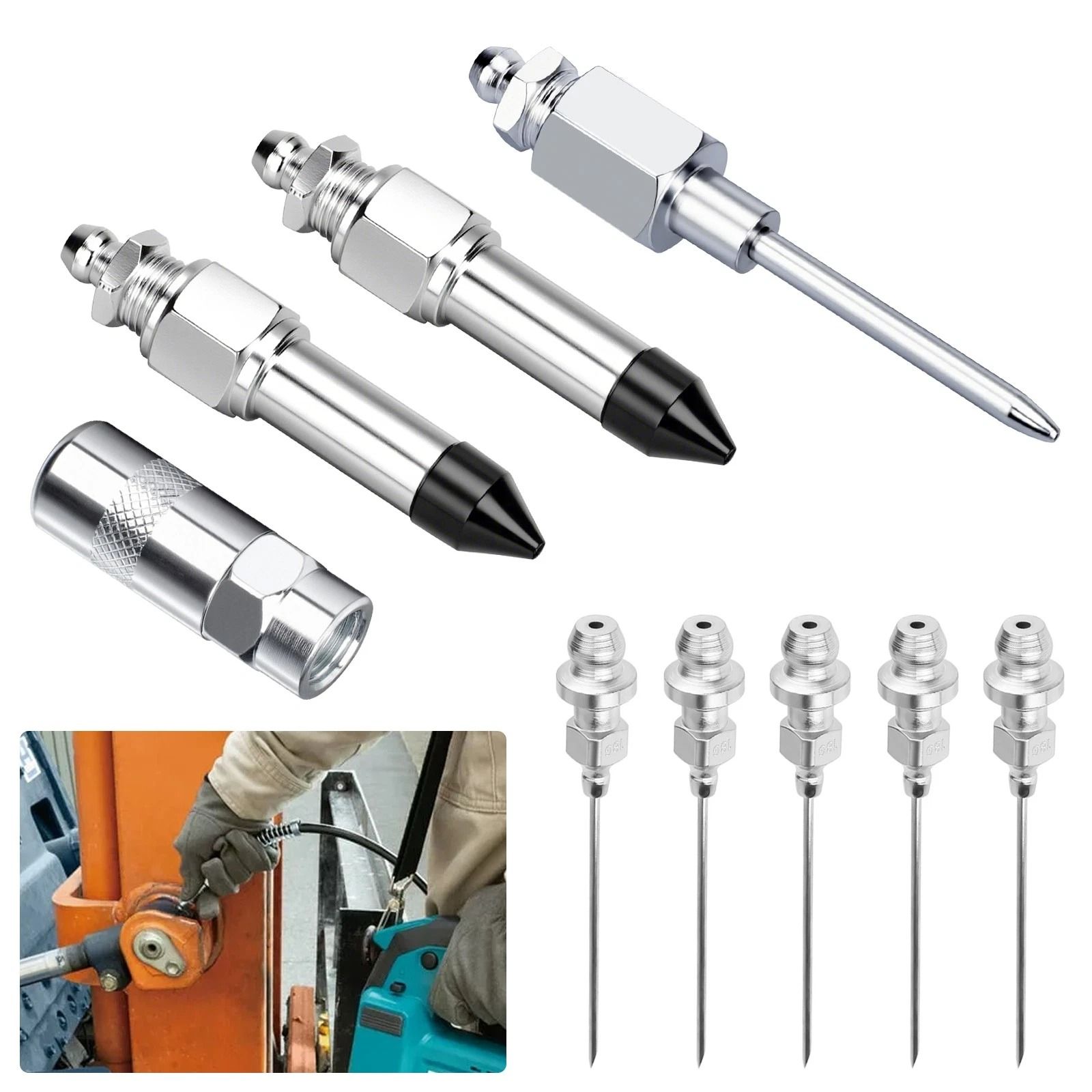 Grease Needle Nozzle Kit, Rubber Nipple Adapter, Fitting Tool For Automotive, Industrial Greasing Grease Needle Nozzle Kit, Rubber Nipple Adapter, Fitting Tool For Automotive, Industrial Greasing