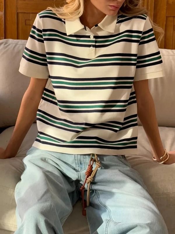 Soft Cotton Chic Polo Neck Tee blue l