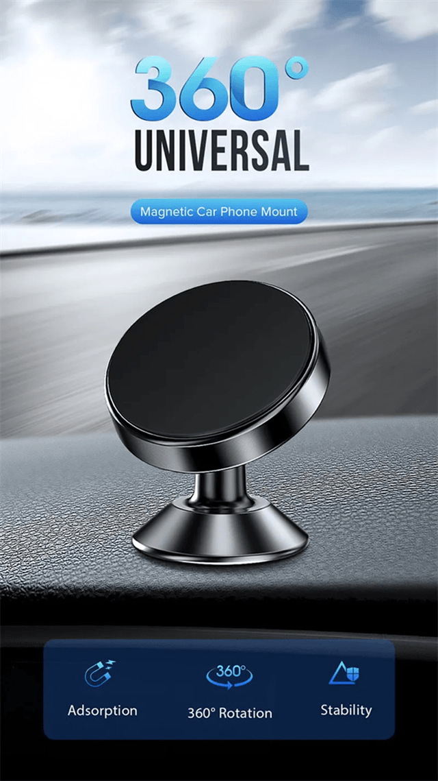 Magnetic Car Phone Holder Dashboard Mount For Smartphones black rotate