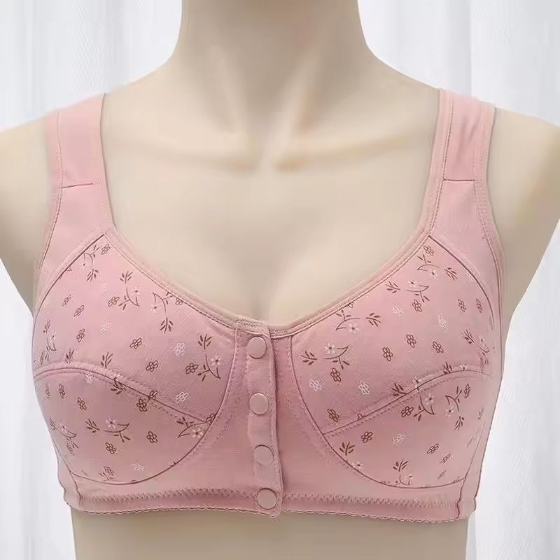 Front Closure Cotton Bra For Women Breathable Soft Wire Free Thin Cup Bralette pink 44