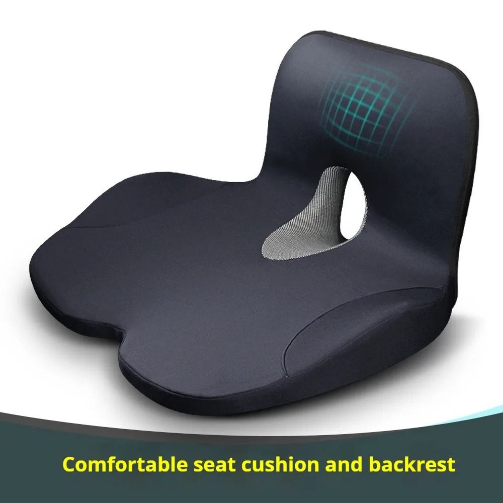 L Shaped Integrated Office Chair Cushion | Total Memory Foam Hip & Waist Support black