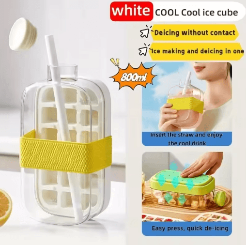 12 Grid Large Capacity Ice Cube Tray & Water Bottle Combo With Lid green 500ml 2pcs