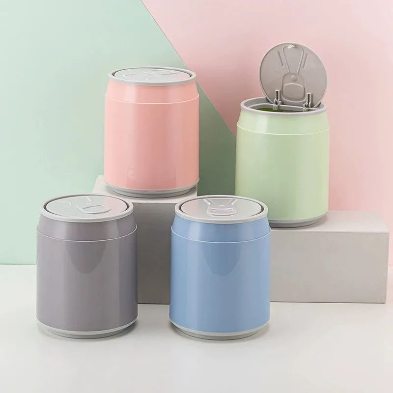 Press Lid Desktop Trash Can Compact Mini Garbage Bin For Home And Office grey