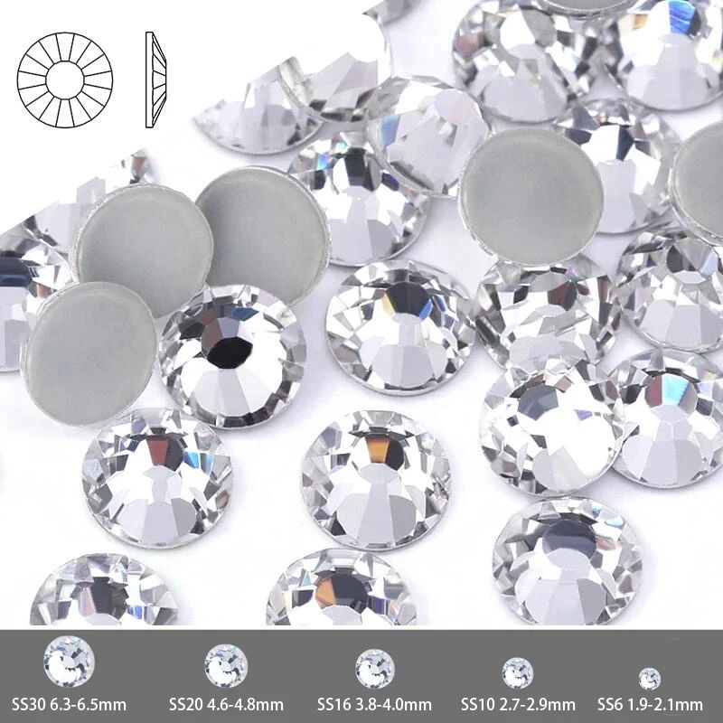 Premium Crystal Hotfix Rhinestones Clear AB Flatback Iron On Sparkle Stones For Clothes & DIY crystal Clear mix Size 10g