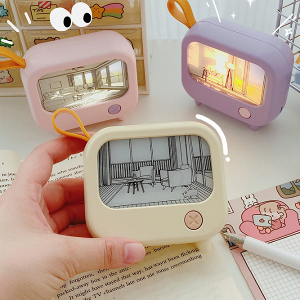 TV Painting Night Light LED, Cute Child Learning Table Lamp, Mini Desktop Atmosphere Lighting, Room Home Decoration purple