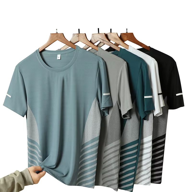 Men's Ice Silk Quick Dry Reflective Running T Shirt Breathable Fitness Top (Up To 5XL) sage Green 3xl