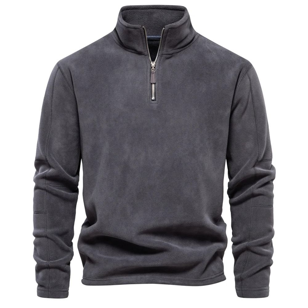 Quality Thickened Warm Fleece Jacket Mens Zipper Neck Soft Shell Pullover light Grey s