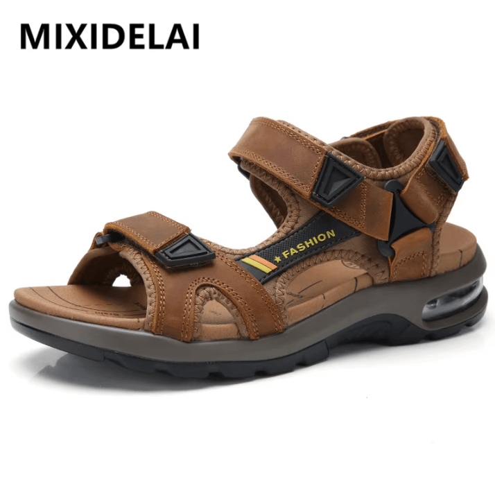 Mens Genuine Leather Roman Sandals Summer Beach And Outdoor Comfort (Size 46) light Brown 38 (us 6)