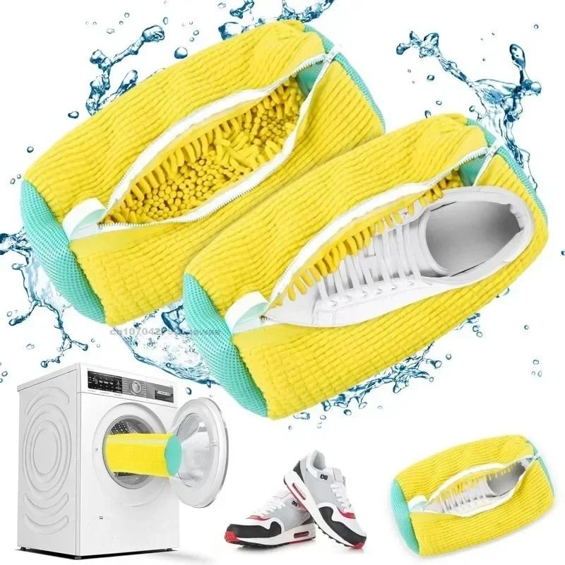 Padded Shoe Laundry Bag For Washing Machine With Zipper Protection And Soft Cushion Net 2 Pcs | Yellow
