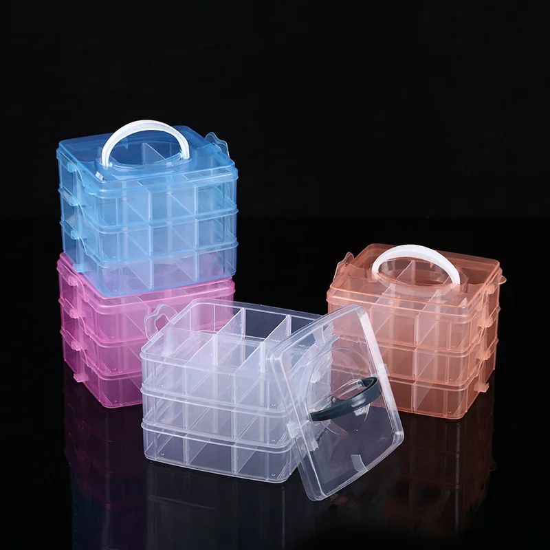 3 Layer 18 Grid Portable Storage Organizer Box blue