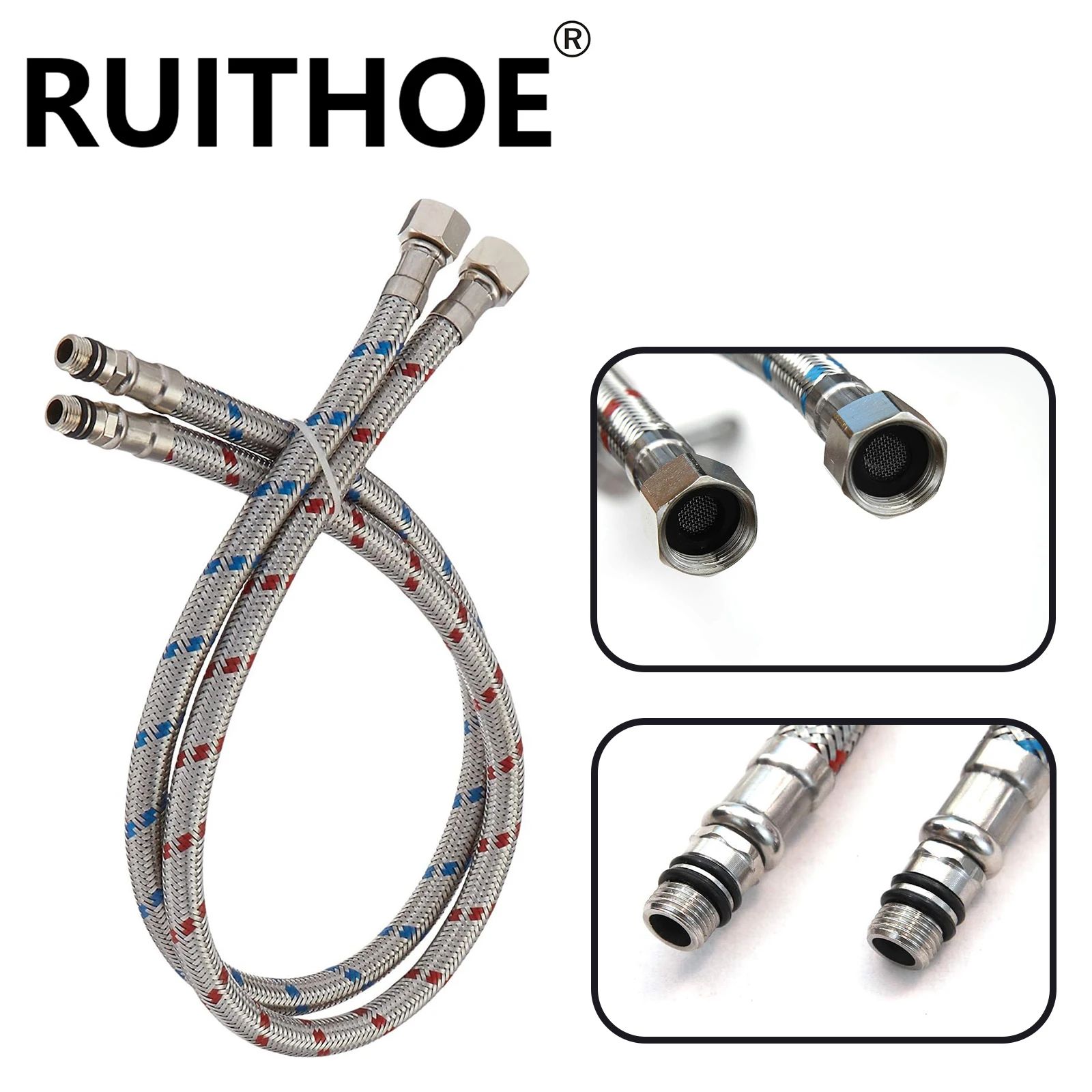 24 inch Stainless Steel Faucet Connector Supply Hose 2 Pack 3 8 X M10 23.62 In