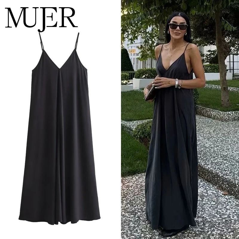 MUJER Black Slip & Red Draped Backless Maxi Dress black xs