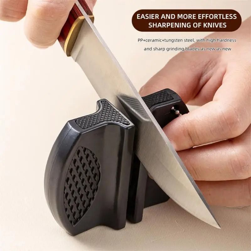 2 Stage Handheld Knife Sharpener Portable Quick Sharpening Tool With Non Slip Base black