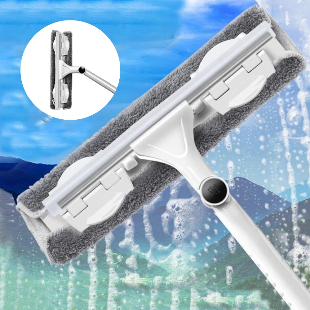 Household Telescopic Window Cleaning Tool, Long Handle Brush Glass Washer Mop gray 1 Mop 1 Cloth