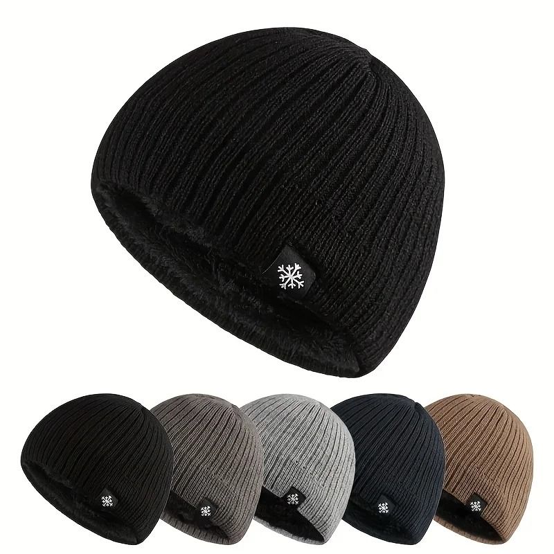 Unisex Fleece Lined Knitted Beanie Thick Thermal Ear Protection Hat For Outdoor Winter Sports light Gray